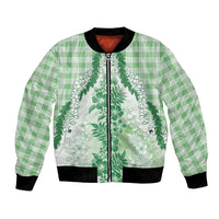 Aloha Hawaii Palaka Bomber Jacket Green Plumeria Lei - Polynesian Pride