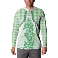 Aloha Hawaii Palaka Button Sweatshirt Green Plumeria Lei - Polynesian Pride