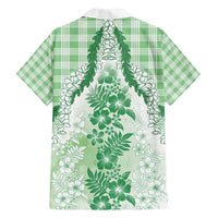 Aloha Hawaii Palaka Family Matching Long Sleeve Bodycon Dress and Hawaiian Shirt Green Plumeria Lei - Polynesian Pride