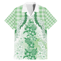 Aloha Hawaii Palaka Family Matching Mermaid Dress and Hawaiian Shirt Green Plumeria Lei - Polynesian Pride