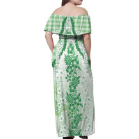Aloha Hawaii Palaka Family Matching Off Shoulder Maxi Dress and Hawaiian Shirt Green Plumeria Lei - Polynesian Pride