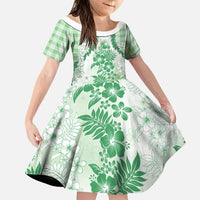 Aloha Hawaii Palaka Family Matching Puletasi and Hawaiian Shirt Green Plumeria Lei LT05 Daughter's Dress Green - Polynesian Pride