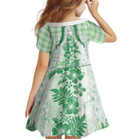 Aloha Hawaii Palaka Family Matching Short Sleeve Bodycon Dress and Hawaiian Shirt Green Plumeria Lei LT05 - Polynesian Pride