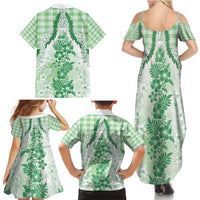Aloha Hawaii Palaka Family Matching Summer Maxi Dress and Hawaiian Shirt Green Plumeria Lei - Polynesian Pride