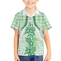 Aloha Hawaii Palaka Family Matching Summer Maxi Dress and Hawaiian Shirt Green Plumeria Lei LT05 Son's Shirt Green - Polynesian Pride