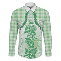 Aloha Hawaii Palaka Family Matching Tank Maxi Dress and Hawaiian Shirt Green Plumeria Lei - Polynesian Pride