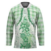 Aloha Hawaii Palaka Hockey Jersey Green Plumeria Lei - Polynesian Pride