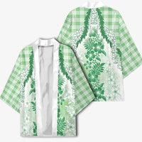 Aloha Hawaii Palaka Kimono Green Plumeria Lei - Polynesian Pride