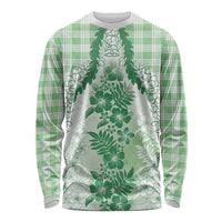 Aloha Hawaii Palaka Long Sleeve Shirt Green Plumeria Lei - Polynesian Pride