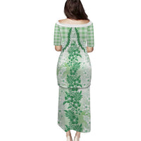 Aloha Hawaii Palaka Puletasi Green Plumeria Lei - Polynesian Pride