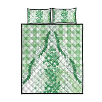 Aloha Hawaii Palaka Quilt Bed Set Green Plumeria Lei - Polynesian Pride