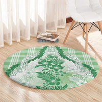 Aloha Hawaii Palaka Round Carpet Green Plumeria Lei - Polynesian Pride