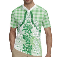 Aloha Hawaii Palaka Rugby Jersey Green Plumeria Lei LT05 - Polynesian Pride