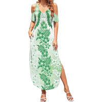 Aloha Hawaii Palaka Summer Maxi Dress Green Plumeria Lei LT05 Women Green - Polynesian Pride