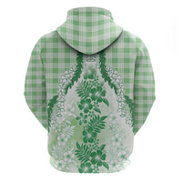 Aloha Hawaii Palaka Zip Hoodie Green Plumeria Lei - Polynesian Pride