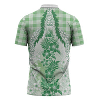 Aloha Hawaii Palaka Zipper Polo Shirt Green Plumeria Lei LT05 - Polynesian Pride