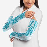 Aloha Hawaii Palaka Arm Sleeves Blue Plumeria Lei - Polynesian Pride