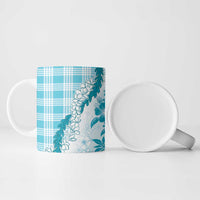 Aloha Hawaii Palaka Ceramic Mug Blue Plumeria Lei - Polynesian Pride