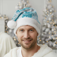 Aloha Hawaii Palaka Christmas Santa Hat Blue Plumeria Lei - Polynesian Pride