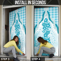 Aloha Hawaii Palaka Door Cover Blue Plumeria Lei - Polynesian Pride