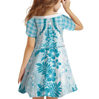 Aloha Hawaii Palaka Family Matching Off Shoulder Short Dress and Hawaiian Shirt Blue Plumeria Lei LT05 - Polynesian Pride
