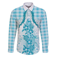 Aloha Hawaii Palaka Family Matching Puletasi and Hawaiian Shirt Blue Plumeria Lei - Polynesian Pride