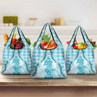Aloha Hawaii Palaka Grocery Bag Blue Plumeria Lei - Polynesian Pride