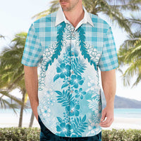 Aloha Hawaii Palaka Hawaiian Shirt Blue Plumeria Lei - Polynesian Pride