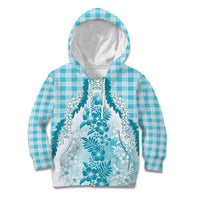 Aloha Hawaii Palaka Kid Hoodie Blue Plumeria Lei - Polynesian Pride