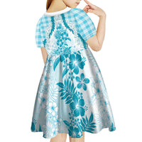 Aloha Hawaii Palaka Kid Short Sleeve Dress Blue Plumeria Lei LT05 - Polynesian Pride