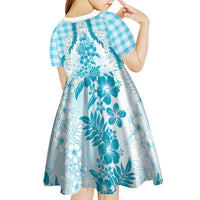 Aloha Hawaii Palaka Kid Short Sleeve Dress Blue Plumeria Lei - Polynesian Pride