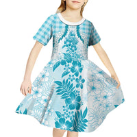 Aloha Hawaii Palaka Kid Short Sleeve Dress Blue Plumeria Lei LT05 - Polynesian Pride