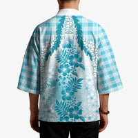 Aloha Hawaii Palaka Kimono Blue Plumeria Lei - Polynesian Pride