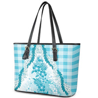 Aloha Hawaii Palaka Leather Tote Bag Blue Plumeria Lei - Polynesian Pride