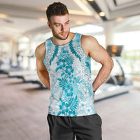 Aloha Hawaii Palaka Men Tank Top Blue Plumeria Lei - Polynesian Pride