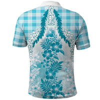 Aloha Hawaii Palaka Polo Shirt Blue Plumeria Lei LT05 - Polynesian Pride