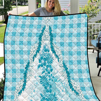 Aloha Hawaii Palaka Quilt Blue Plumeria Lei - Polynesian Pride