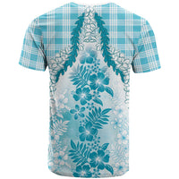 Aloha Hawaii Palaka T Shirt Blue Plumeria Lei LT05 - Polynesian Pride