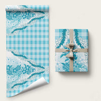 Aloha Hawaii Palaka Wrapping Paper Blue Plumeria Lei