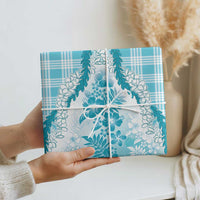Aloha Hawaii Palaka Wrapping Paper Blue Plumeria Lei