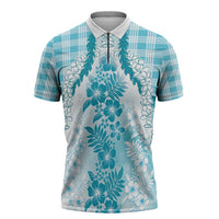 Aloha Hawaii Palaka Zipper Polo Shirt Blue Plumeria Lei LT05 Blue - Polynesian Pride