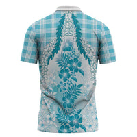 Aloha Hawaii Palaka Zipper Polo Shirt Blue Plumeria Lei LT05 - Polynesian Pride