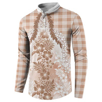 Aloha Hawaii Palaka Button Sweatshirt Beige Plumeria Lei - Polynesian Pride