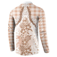 Aloha Hawaii Palaka Button Sweatshirt Beige Plumeria Lei - Polynesian Pride