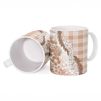 Aloha Hawaii Palaka Ceramic Mug Beige Plumeria Lei - Polynesian Pride