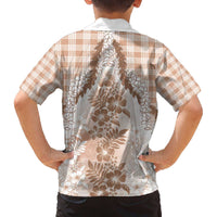 Aloha Hawaii Palaka Family Matching Off The Shoulder Long Sleeve Dress and Hawaiian Shirt Beige Plumeria Lei - Polynesian Pride