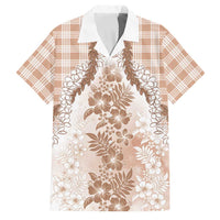 Aloha Hawaii Palaka Family Matching Off The Shoulder Long Sleeve Dress and Hawaiian Shirt Beige Plumeria Lei LT05 Dad's Shirt - Short Sleeve Beige - Polynesian Pride