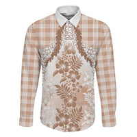 Aloha Hawaii Palaka Family Matching Off The Shoulder Long Sleeve Dress and Hawaiian Shirt Beige Plumeria Lei LT05 Dad's Shirt - Long Sleeve Beige - Polynesian Pride