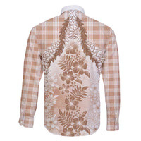Aloha Hawaii Palaka Family Matching Off Shoulder Short Dress and Hawaiian Shirt Beige Plumeria Lei LT05 - Polynesian Pride