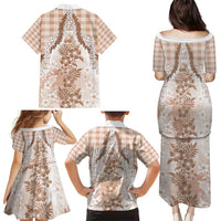 Aloha Hawaii Palaka Family Matching Puletasi and Hawaiian Shirt Beige Plumeria Lei - Polynesian Pride
